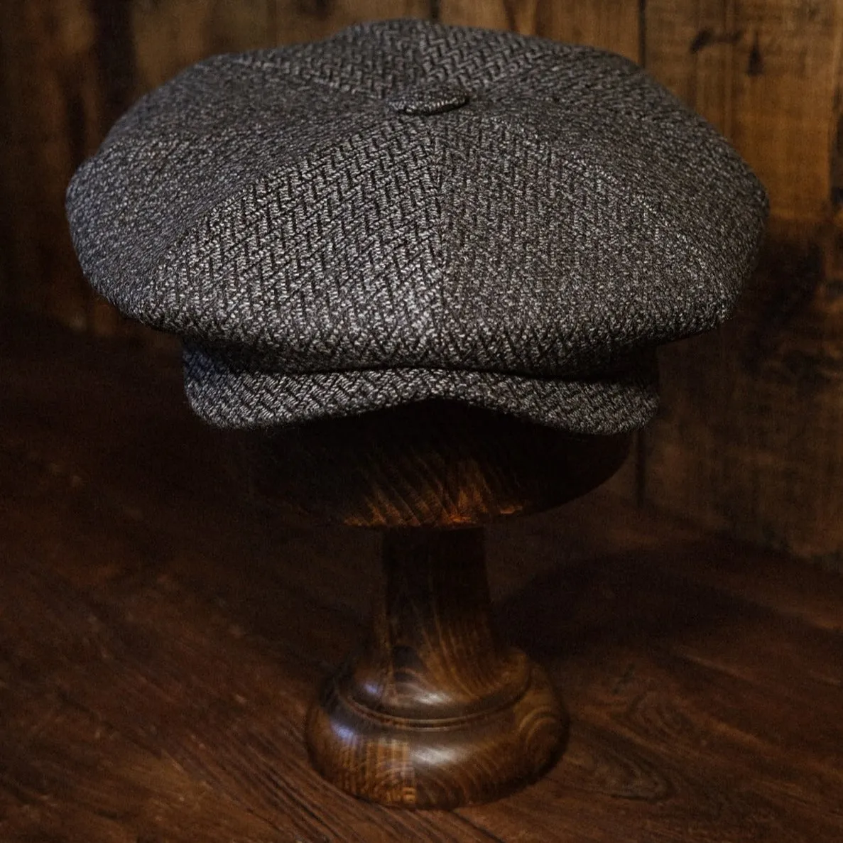 Eight Piece Grey Herringbone Lightweight Wool Newsboy Cap