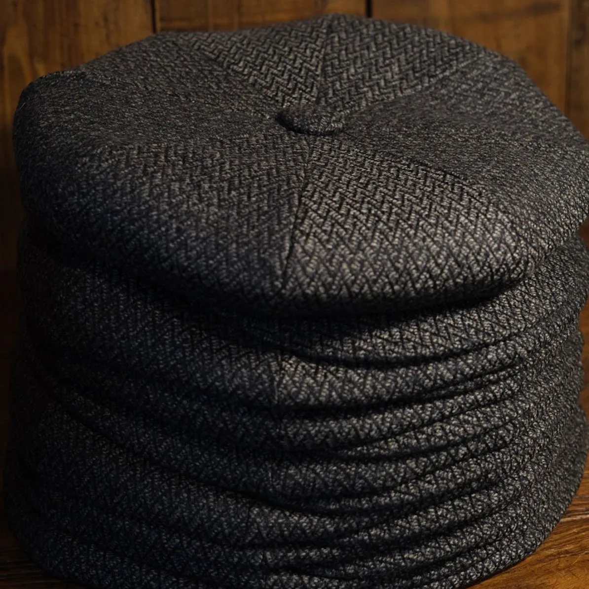 Eight Piece Grey Herringbone Lightweight Wool Newsboy Cap