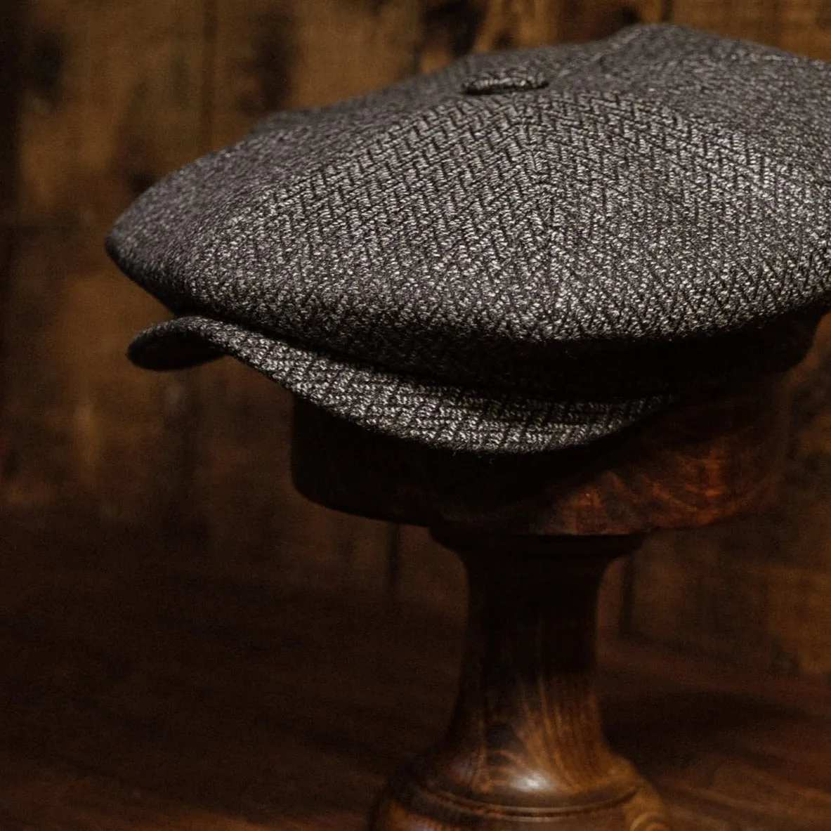 Eight Piece Grey Herringbone Lightweight Wool Newsboy Cap