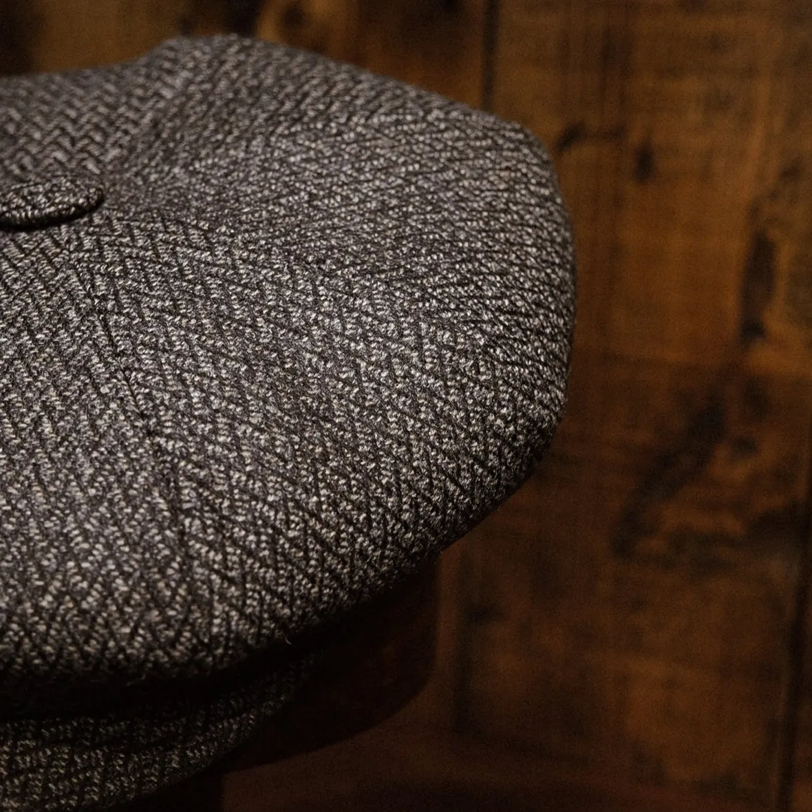 Eight Piece Grey Herringbone Lightweight Wool Newsboy Cap