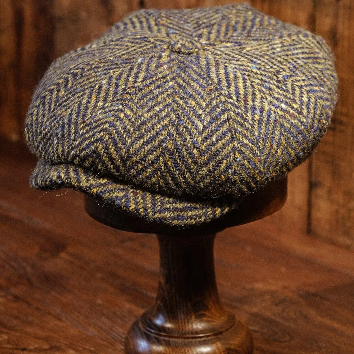 Eight Piece Navy & Green Herringbone Wool Newsboy Cap