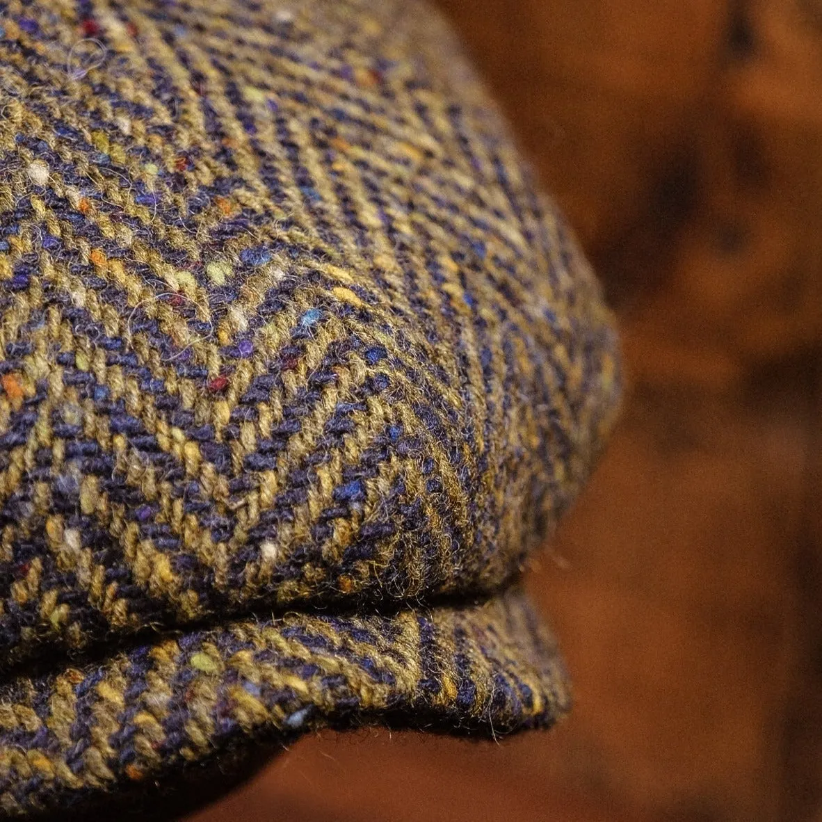 Eight Piece Navy & Green Herringbone Wool Newsboy Cap