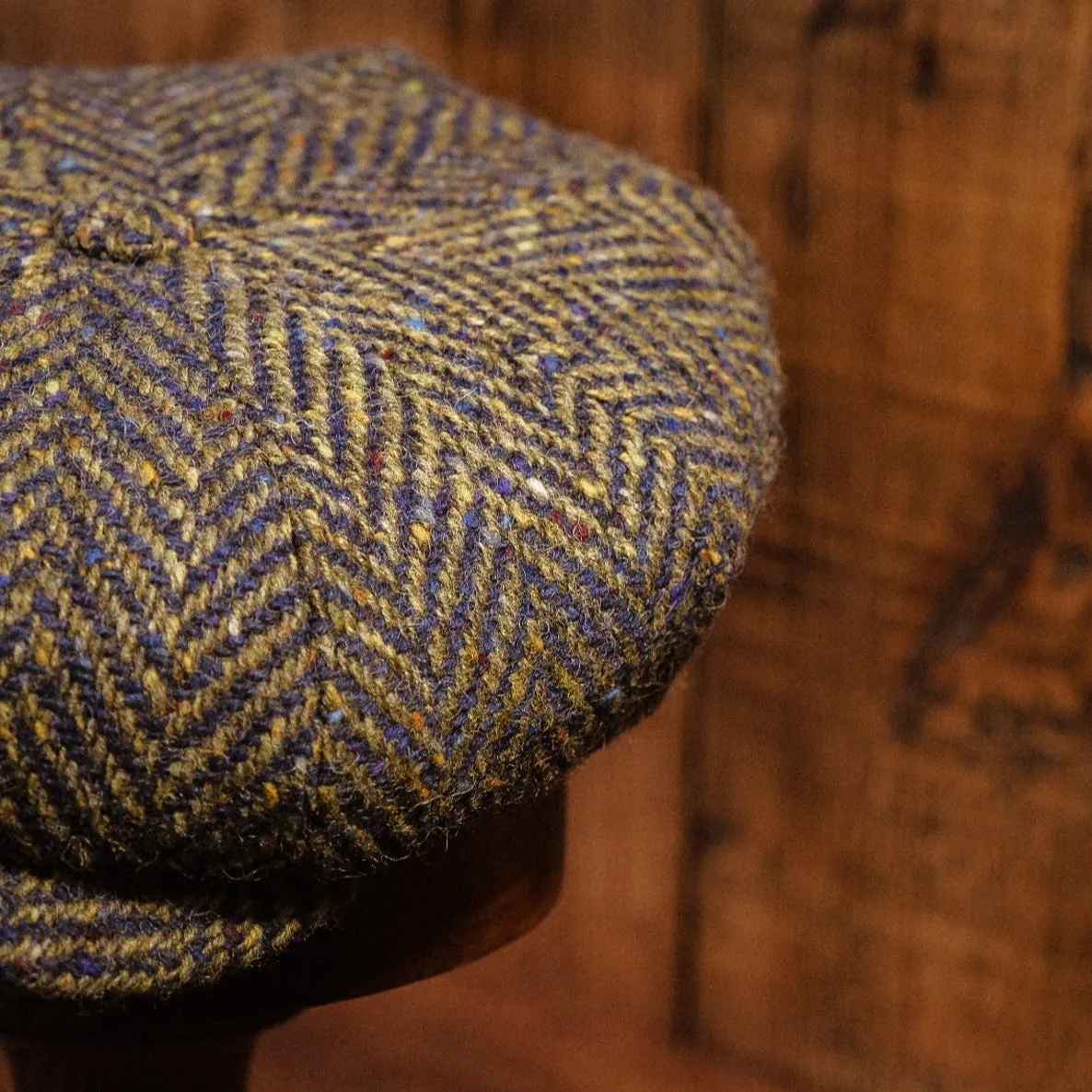 Eight Piece Navy & Green Herringbone Wool Newsboy Cap