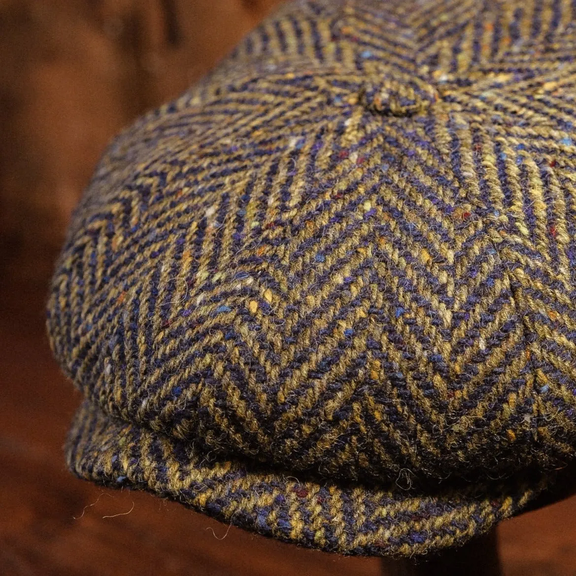 Eight Piece Navy & Green Herringbone Wool Newsboy Cap