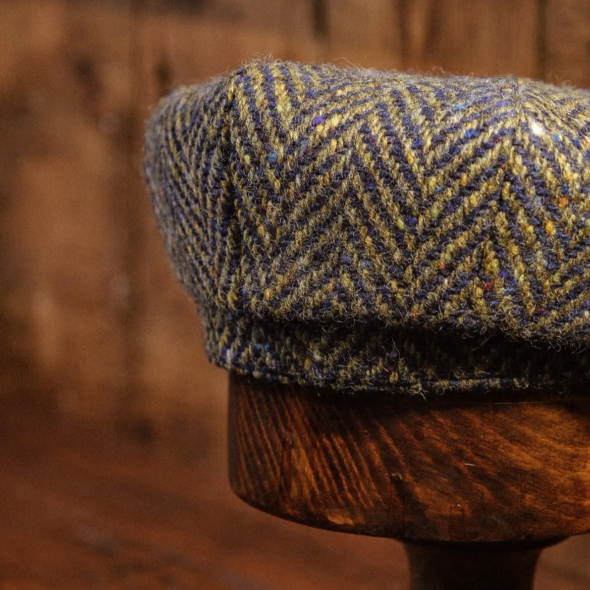 Eight Piece Navy & Green Herringbone Wool Newsboy Cap