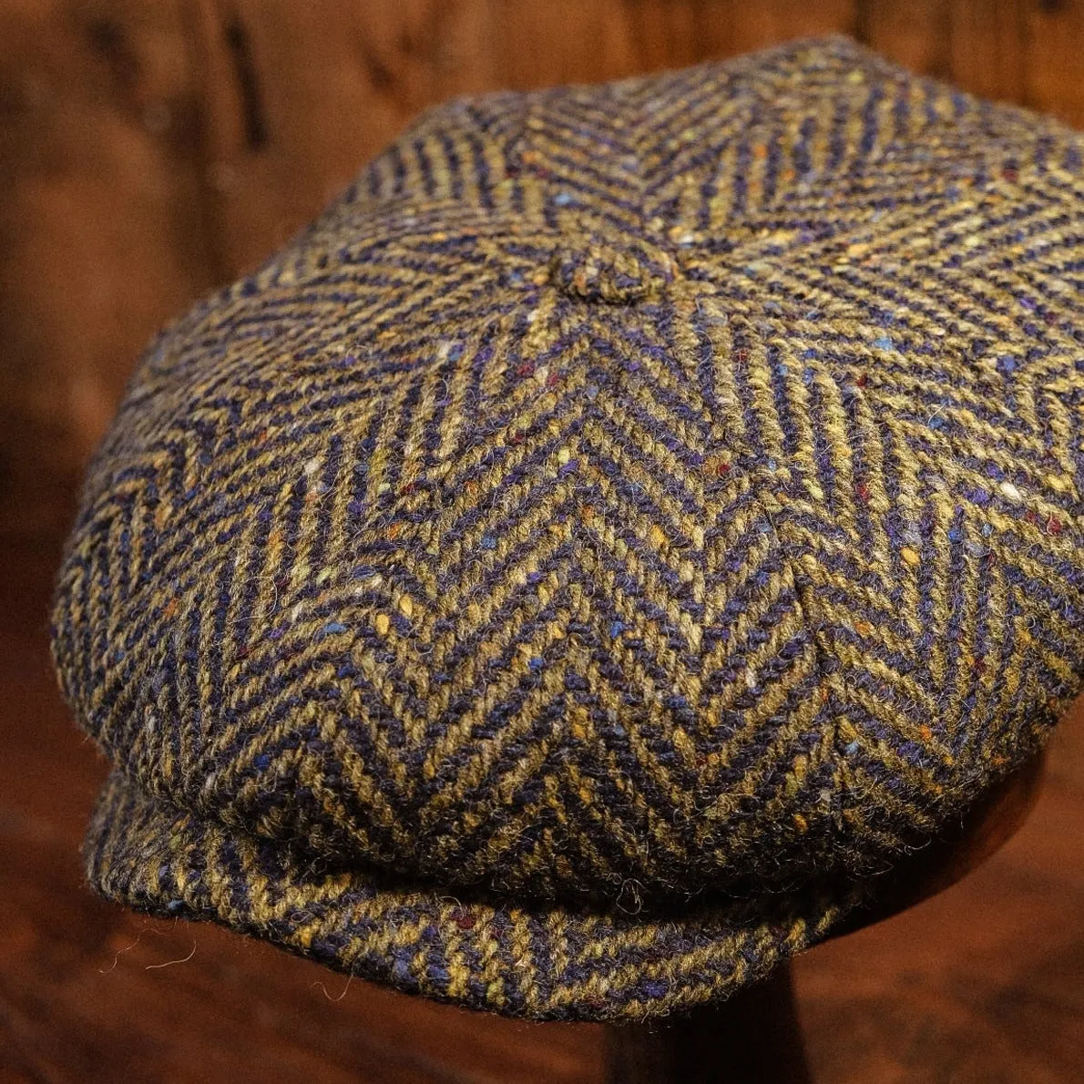 Eight Piece Navy & Green Herringbone Wool Newsboy Cap