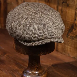 Eight Piece Pure Wool Newsboy Hat - Light Brown