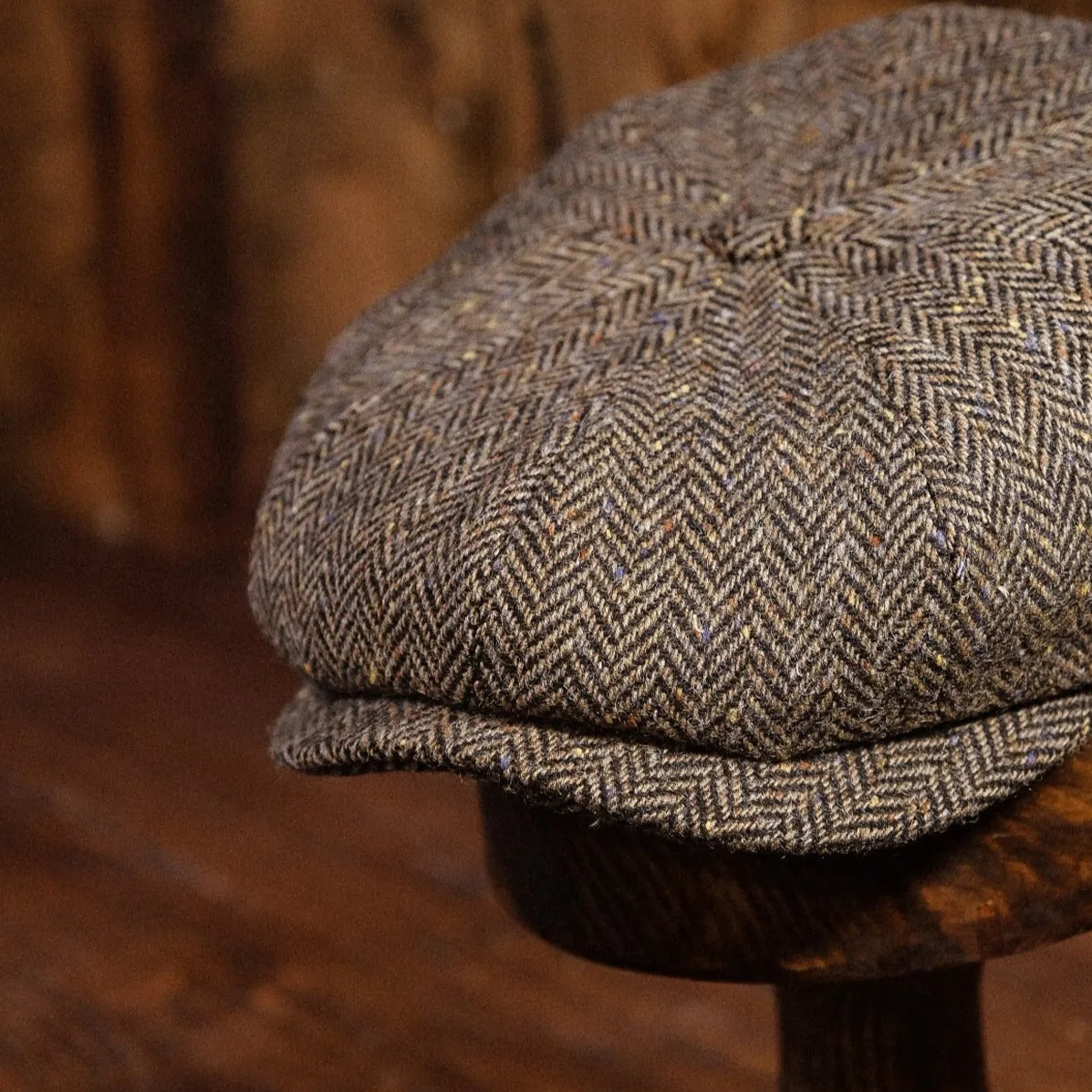 Eight Piece Pure Wool Newsboy Hat - Light Brown