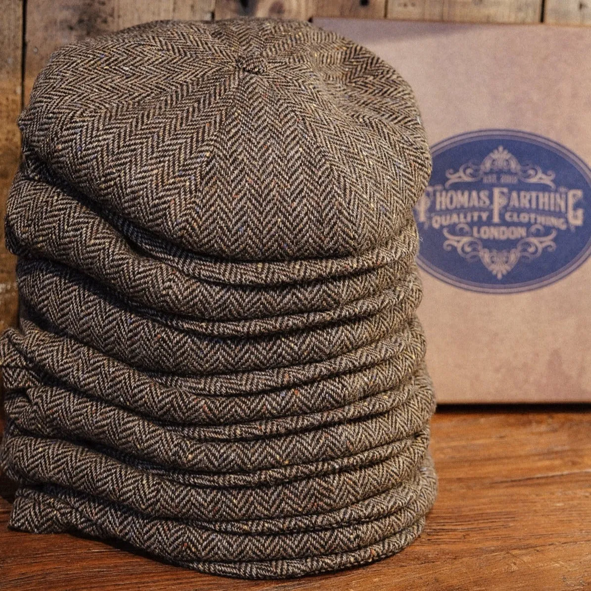 Eight Piece Pure Wool Newsboy Hat - Light Brown