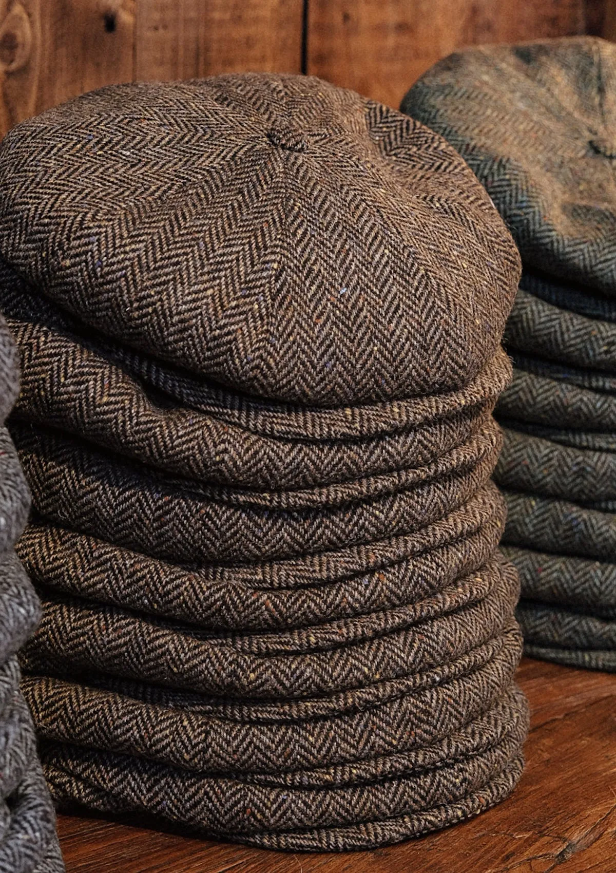 Eight Piece Pure Wool Newsboy Hat - Light Brown