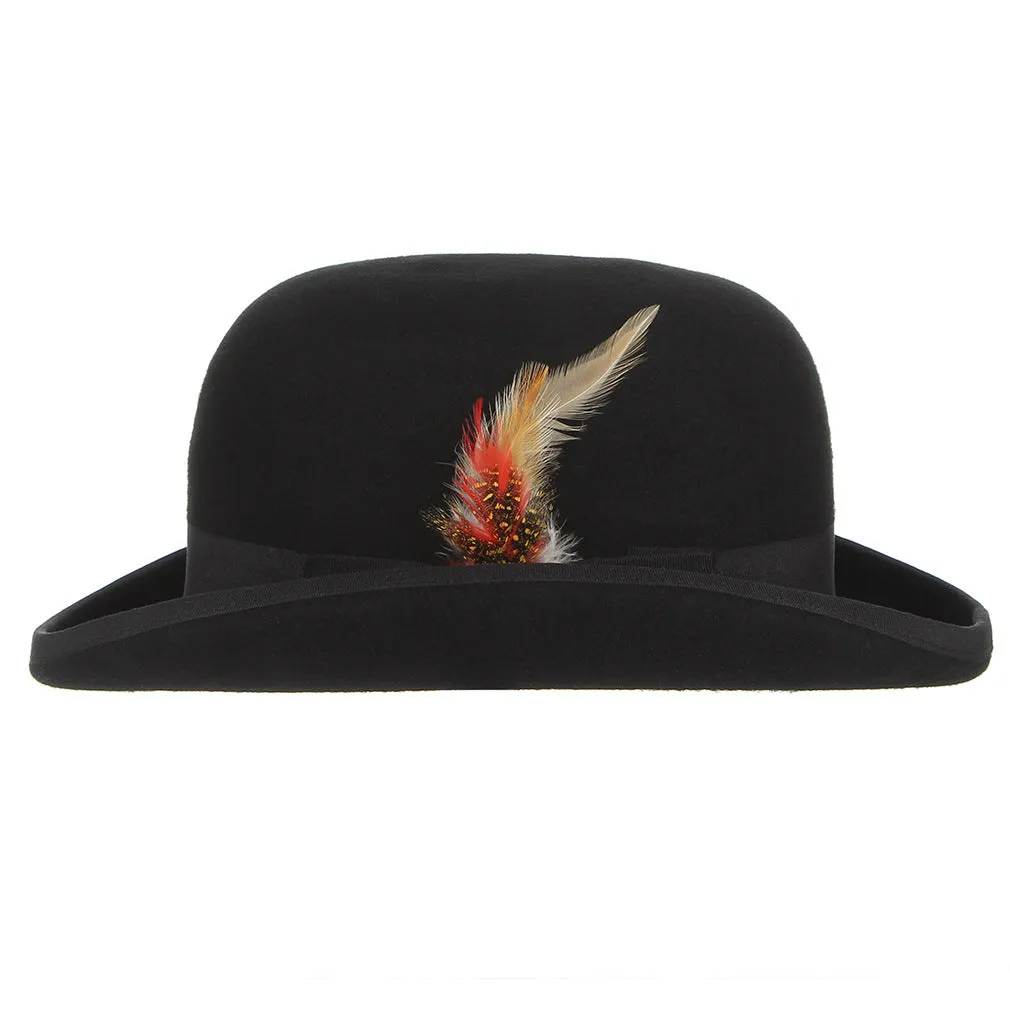 Feather Decorated Black Bowler Hat