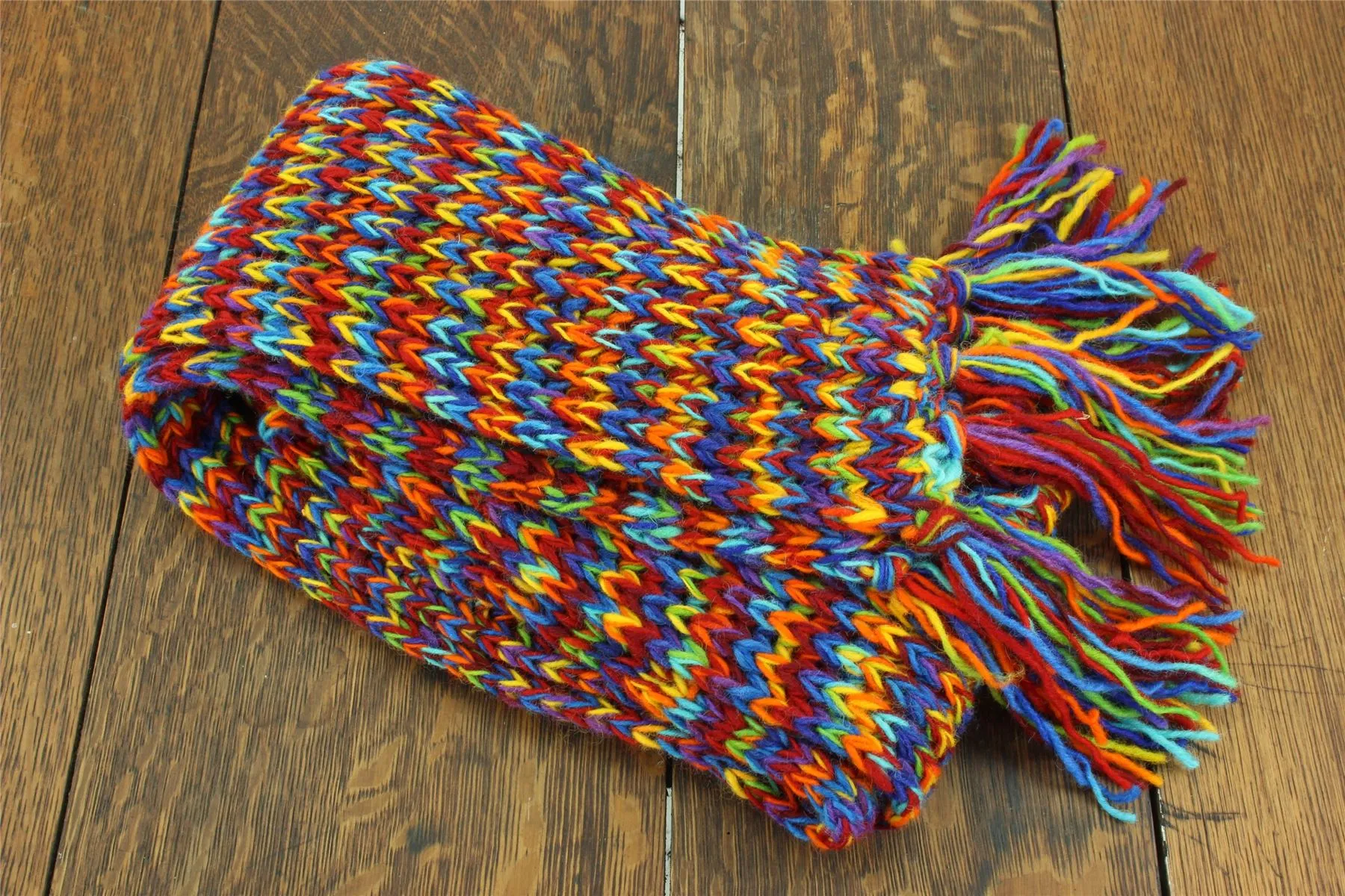 Hand Knitted Wool Scarf - SD Rainbow