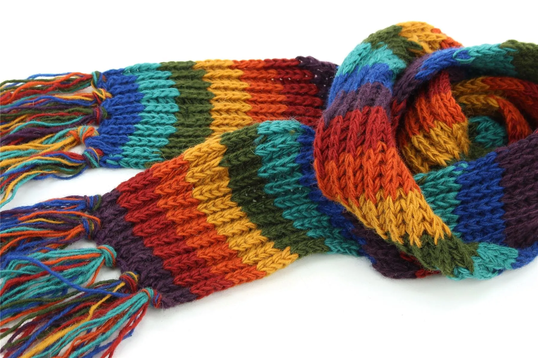 Hand Knitted Wool Scarf - Stripe Dark Rainbow