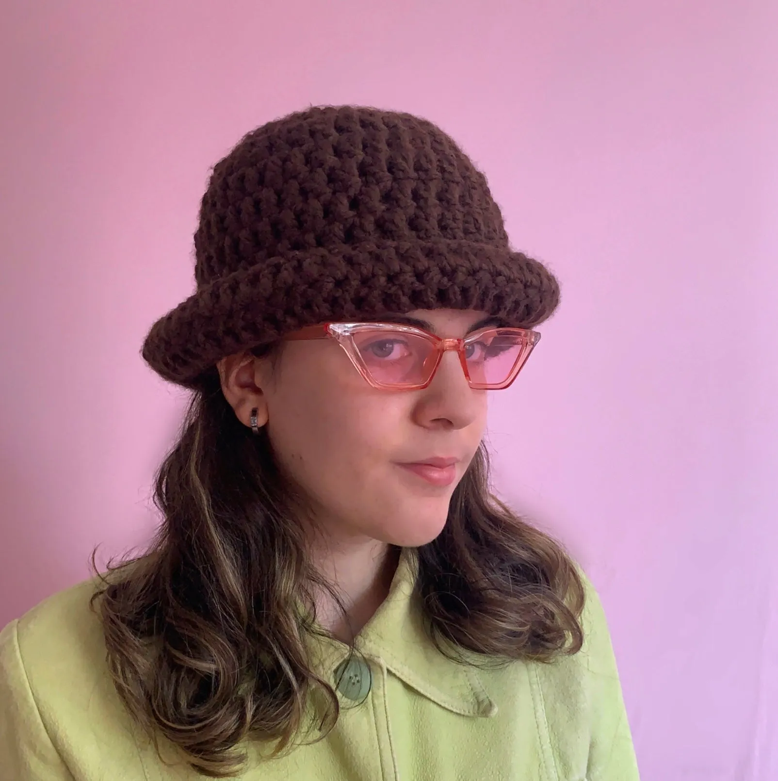 Handmade brown chunky crochet bowler hat