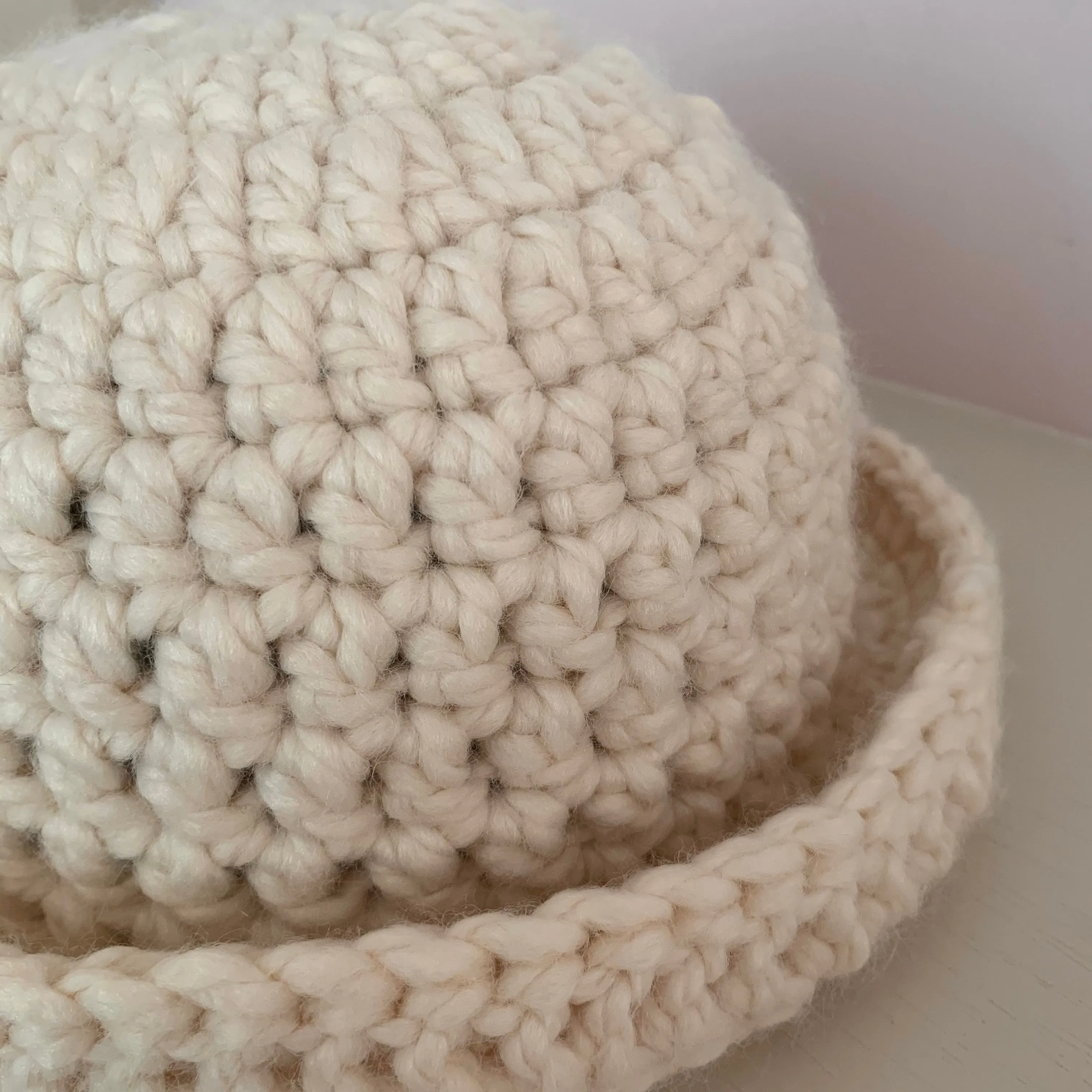 Handmade cream chunky crochet bowler hat