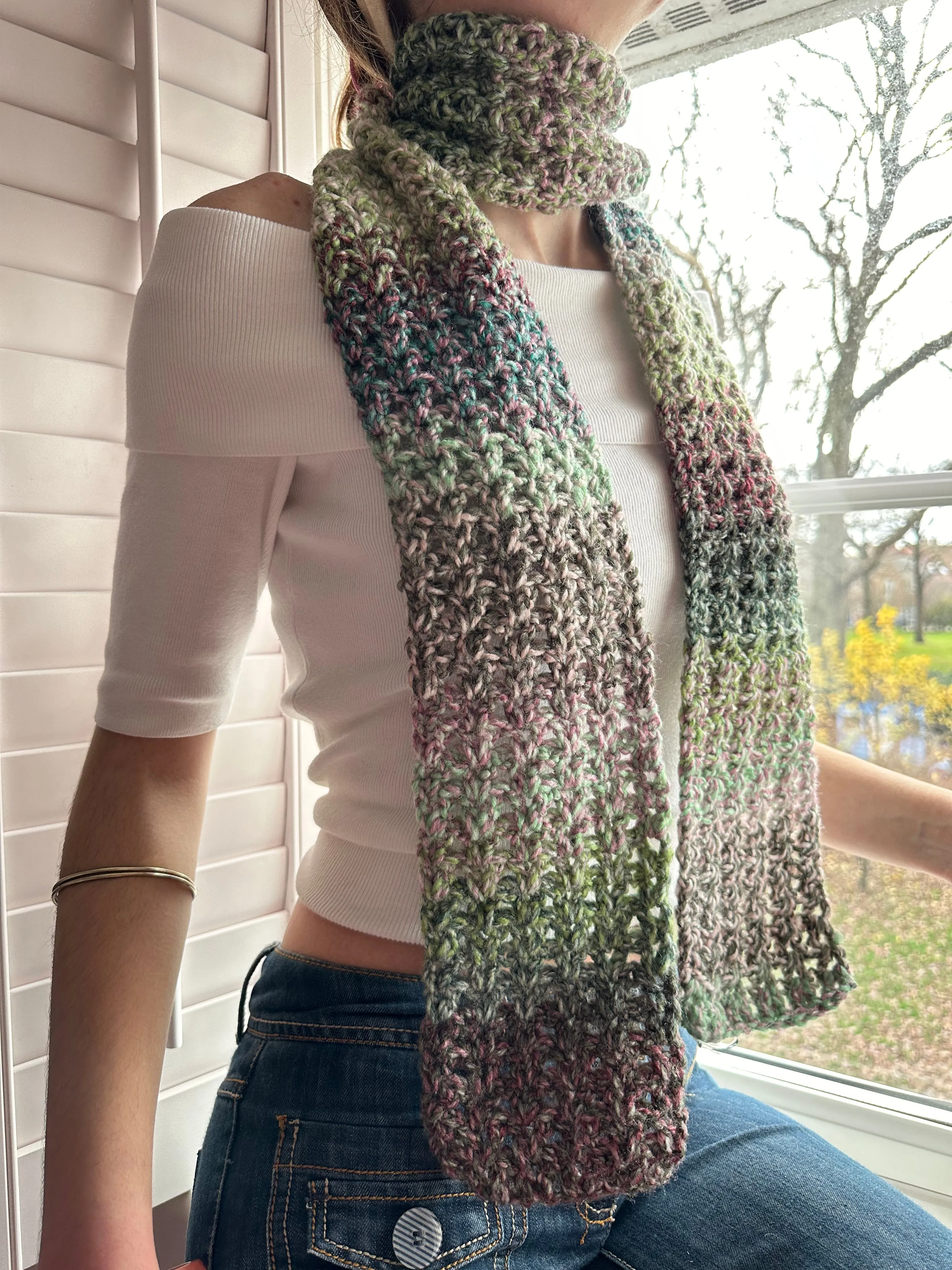 Handmade dusky shades crochet scarf