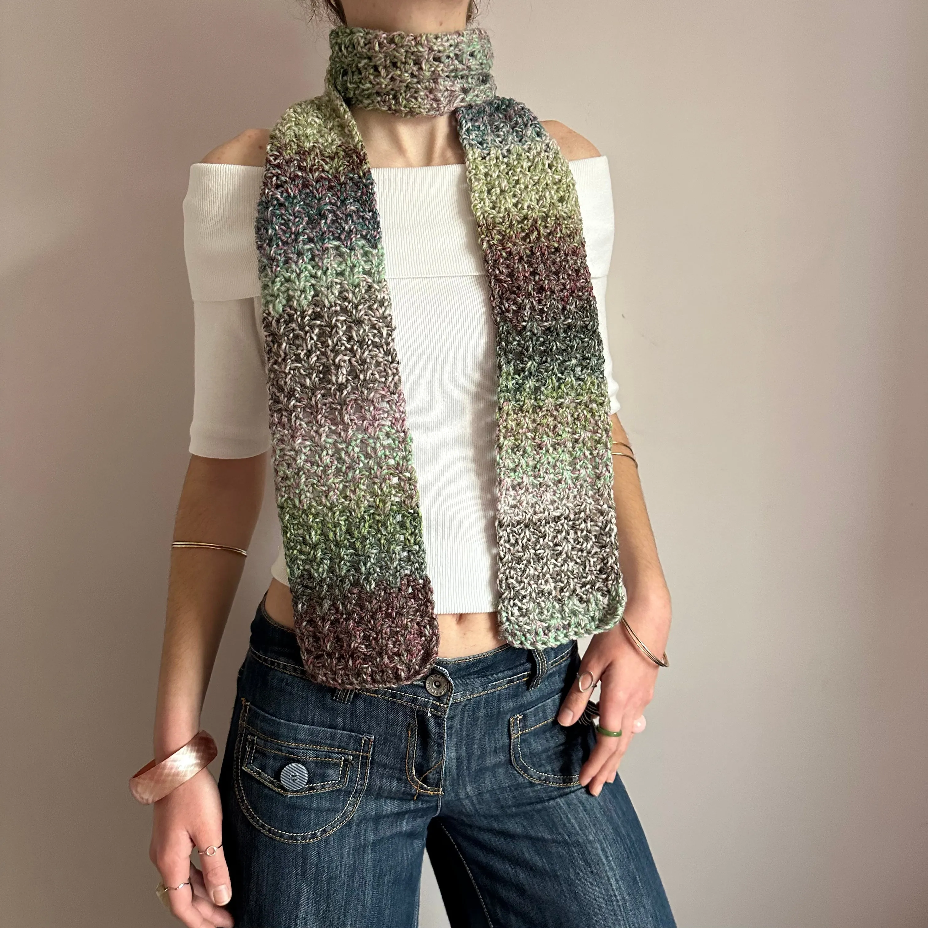 Handmade dusky shades crochet scarf