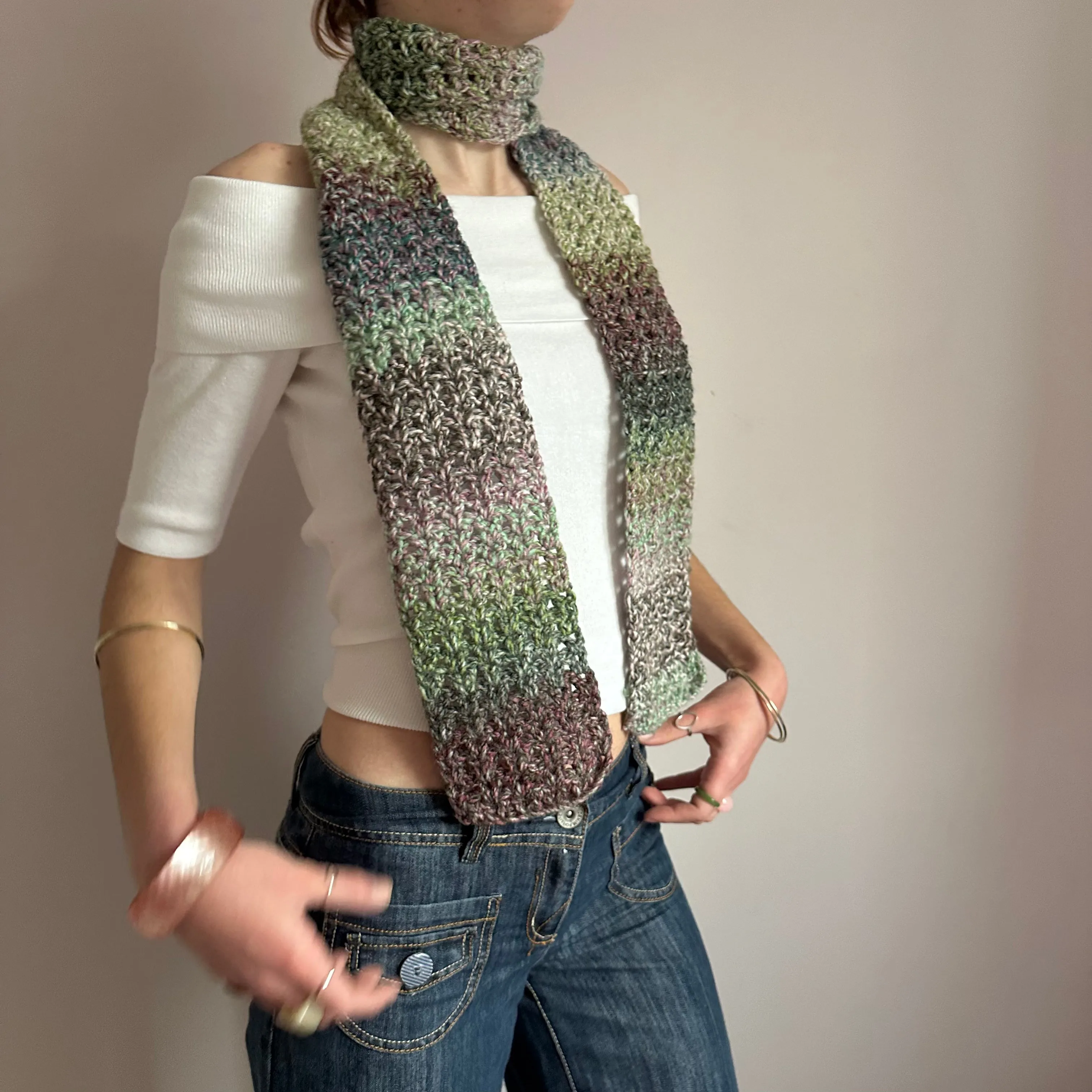 Handmade dusky shades crochet scarf