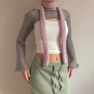 Handmade knitted skinny scarf in dusky pink