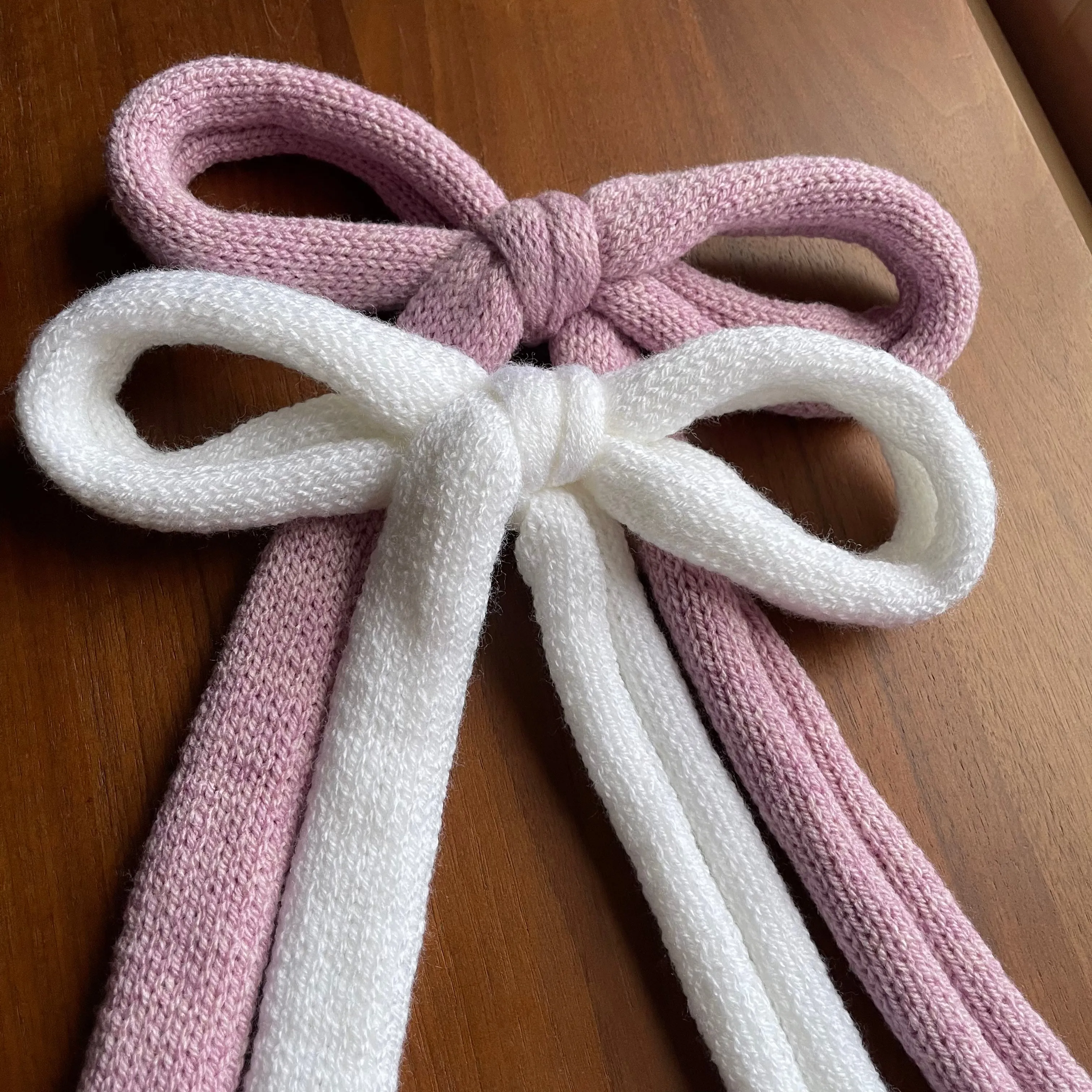 Handmade knitted skinny scarf in dusky pink