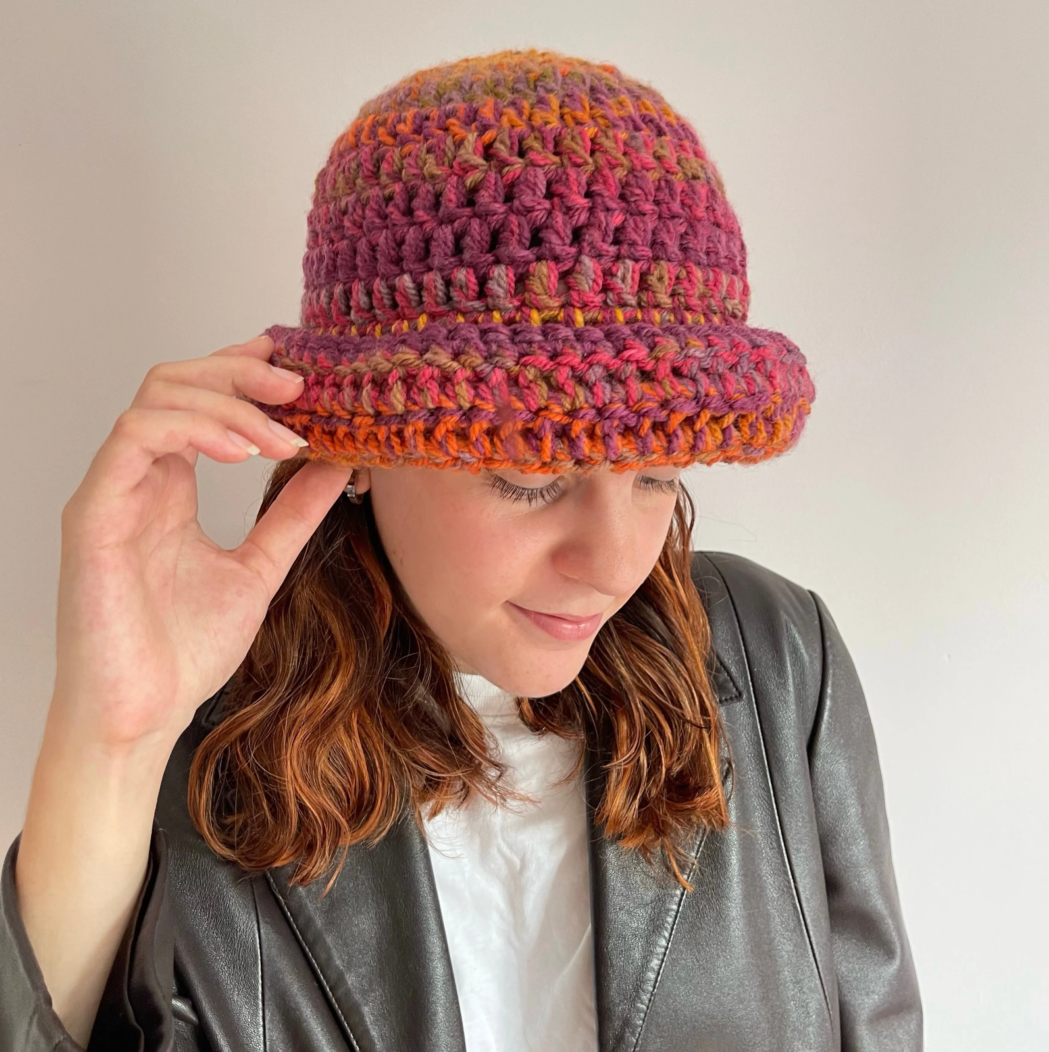 Handmade sunset shades chunky crochet bowler hat