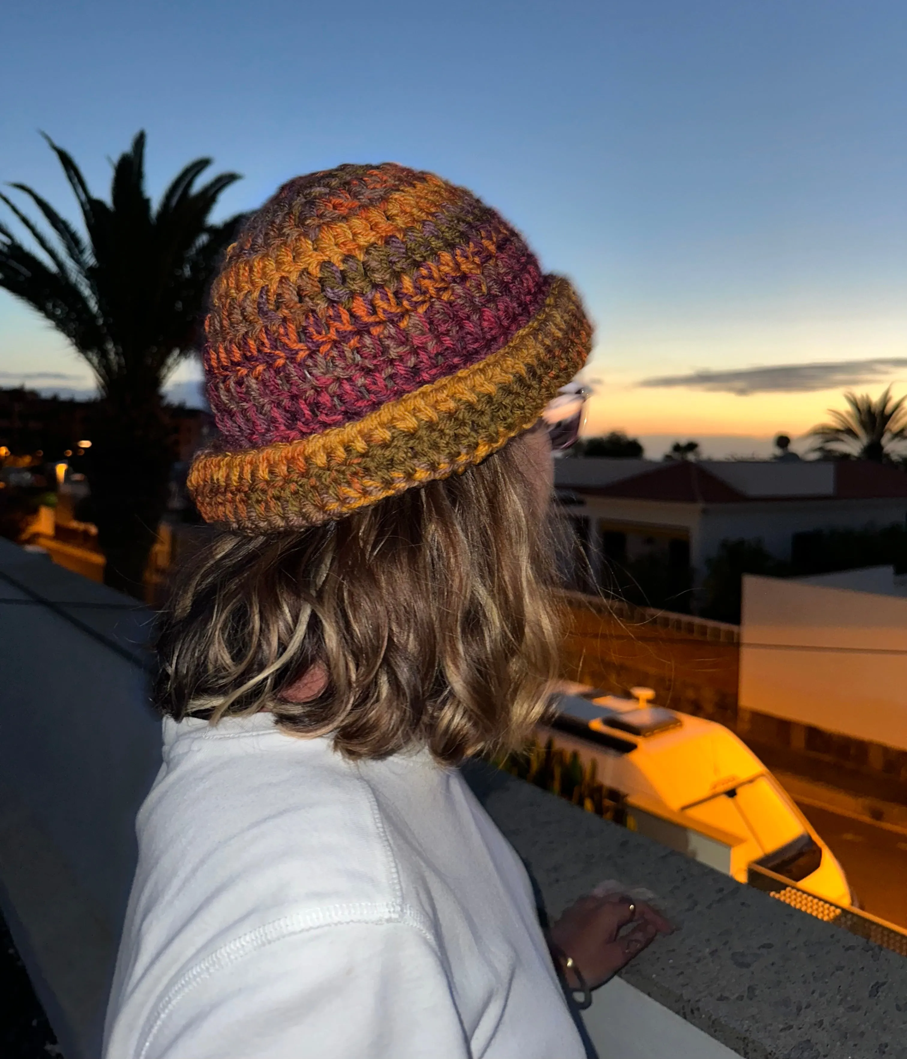 Handmade sunset shades chunky crochet bowler hat