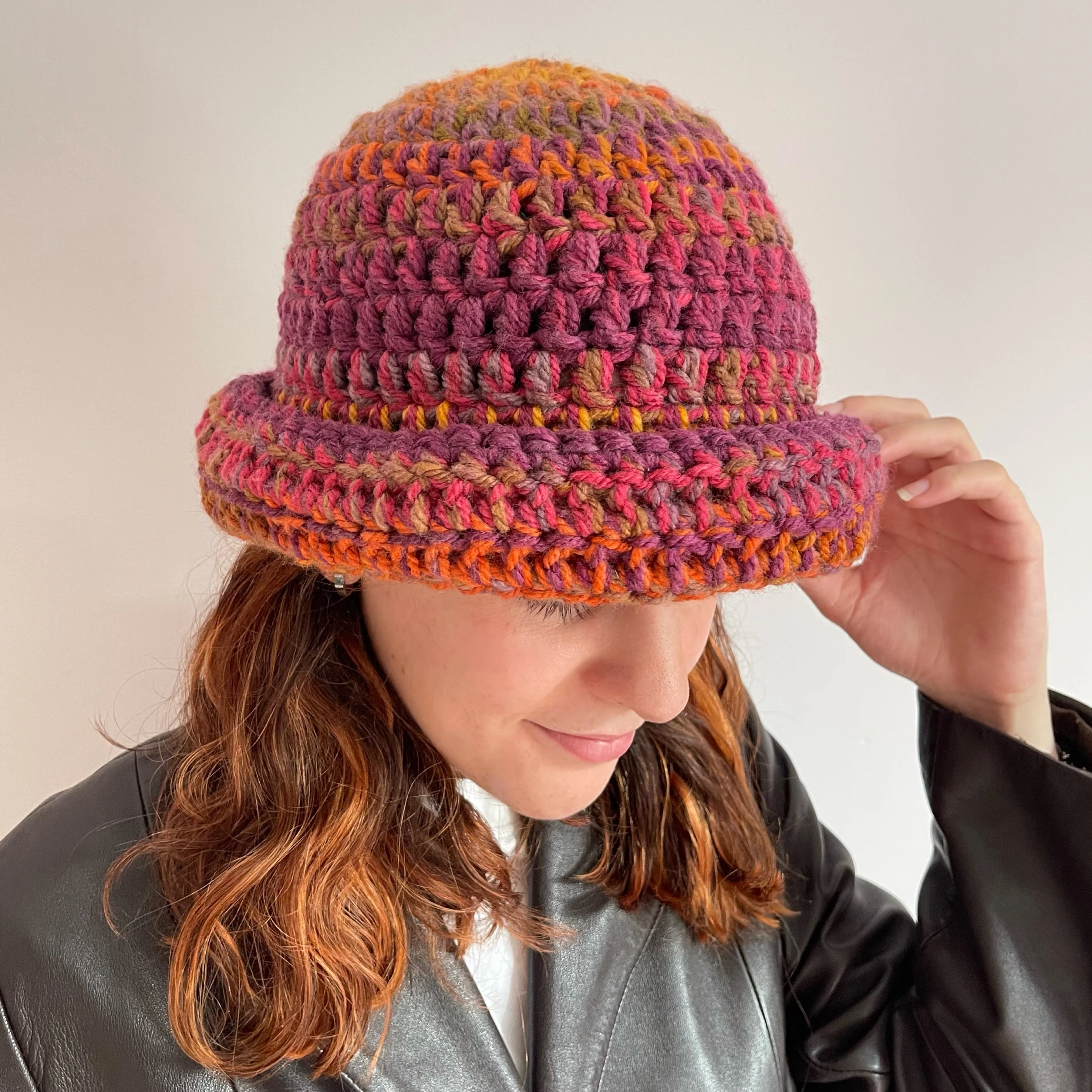 Handmade sunset shades chunky crochet bowler hat