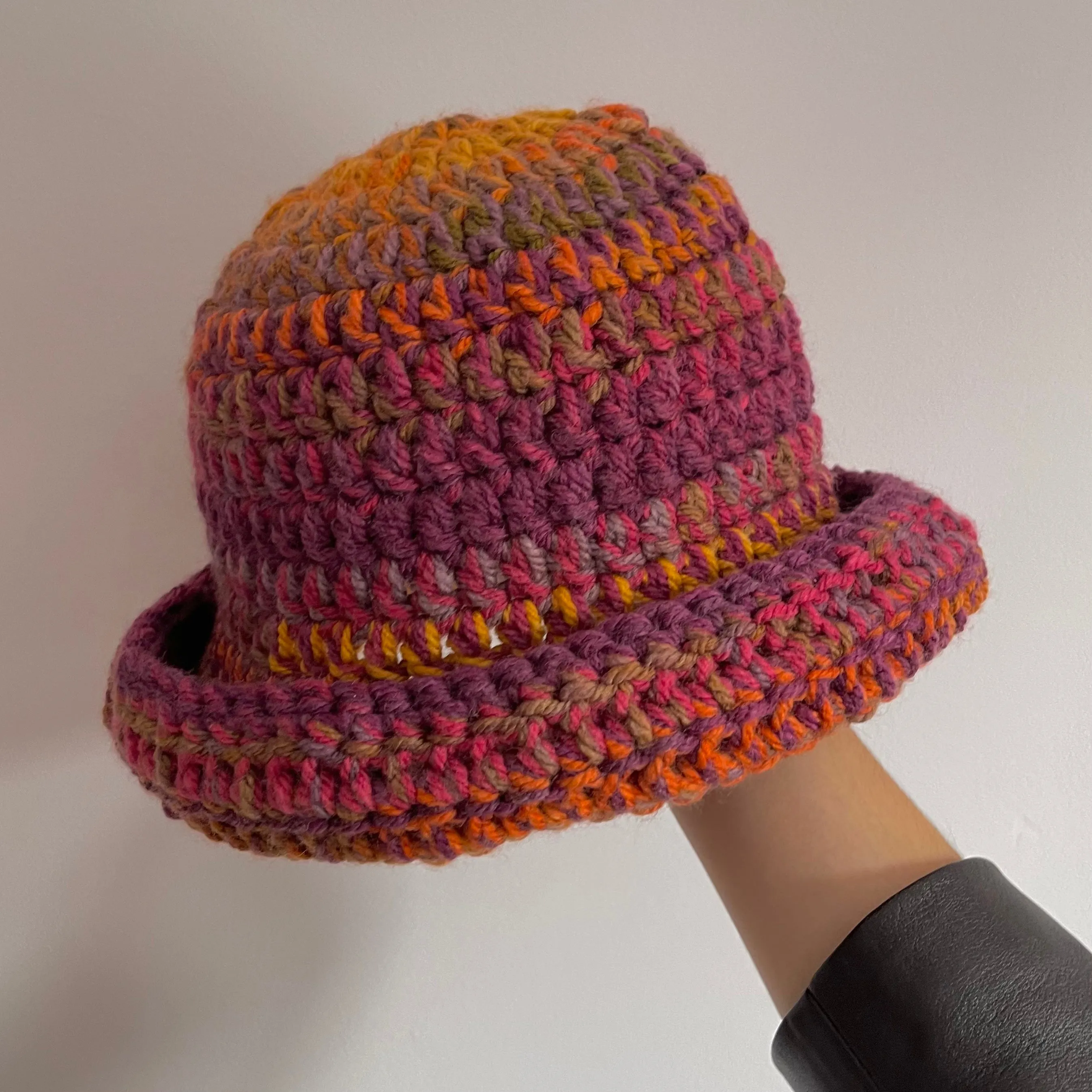 Handmade sunset shades chunky crochet bowler hat