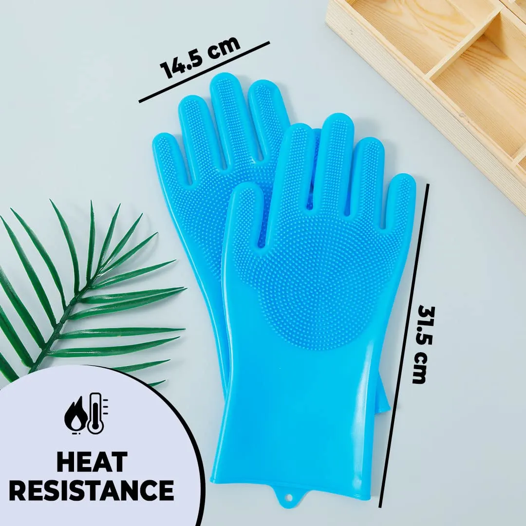 Homestic Multi-Purpose Silicon Gloves For Kitchen Cleaning, Pet Grooming & Gardening|Reusable Gardening Gloves|Heat Resistant For Better Protection|Non-Slippery & Durable |LG2002-2|Blue