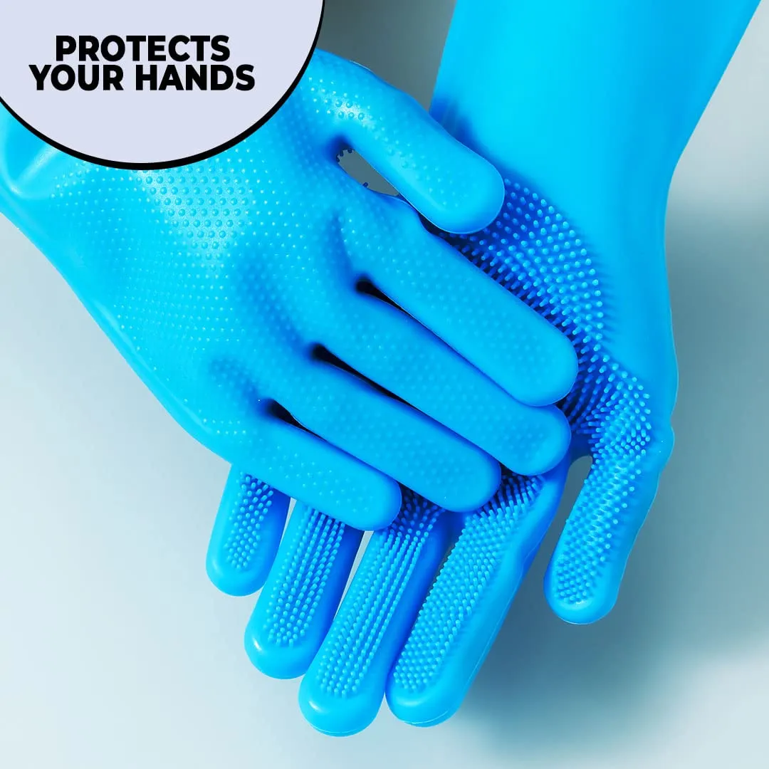 Homestic Multi-Purpose Silicon Gloves For Kitchen Cleaning, Pet Grooming & Gardening|Reusable Gardening Gloves|Heat Resistant For Better Protection|Non-Slippery & Durable |LG2002-2|Blue