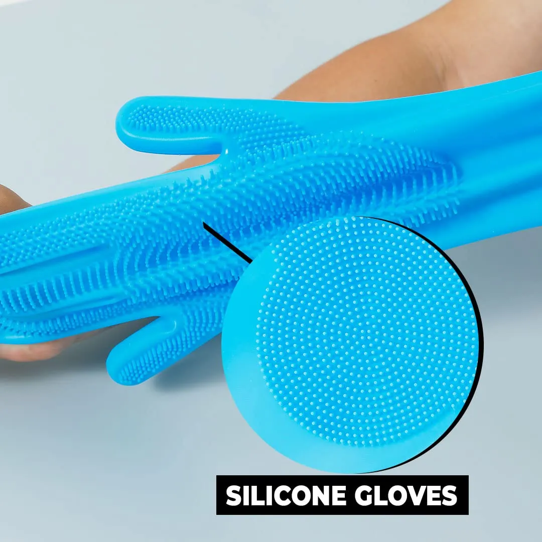 Homestic Multi-Purpose Silicon Gloves For Kitchen Cleaning, Pet Grooming & Gardening|Reusable Gardening Gloves|Heat Resistant For Better Protection|Non-Slippery & Durable |LG2002-2|Blue