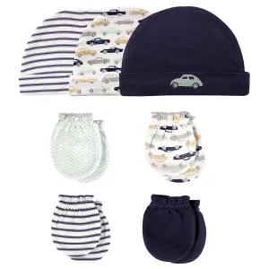 Hudson Baby Cotton Cap and Scratch Mitten Set, Classic Car