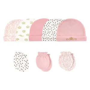 Hudson Baby Cotton Cap and Scratch Mitten Set, Crown