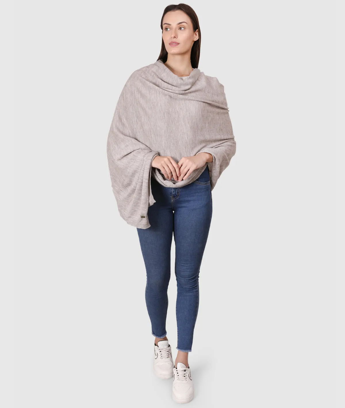 Jersey Knit 100% Merino Wool Shawl (Fawn Melange)