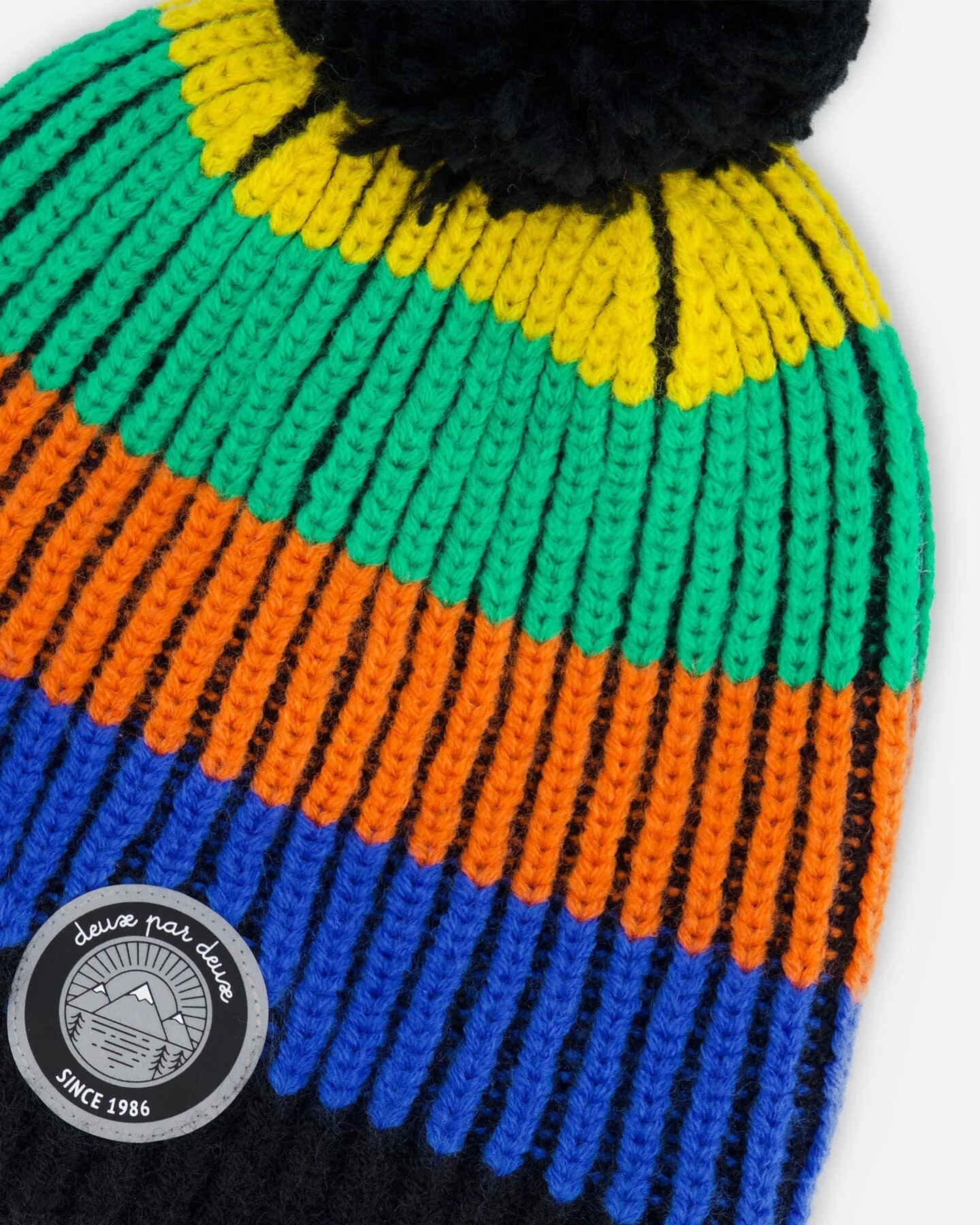 Knit Hat Multicolor With Black Pompom by Deux par Deux