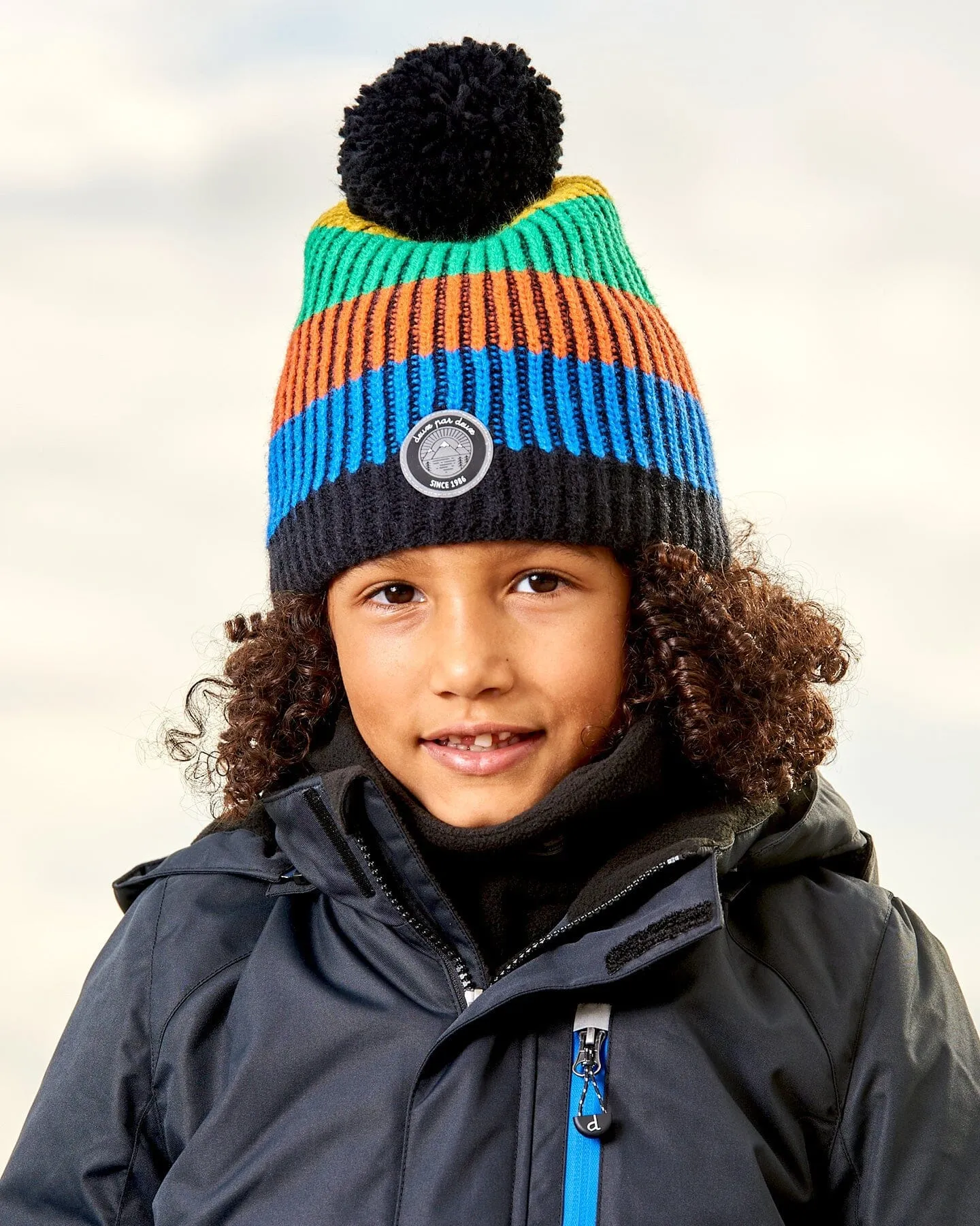 Knit Hat Multicolor With Black Pompom by Deux par Deux