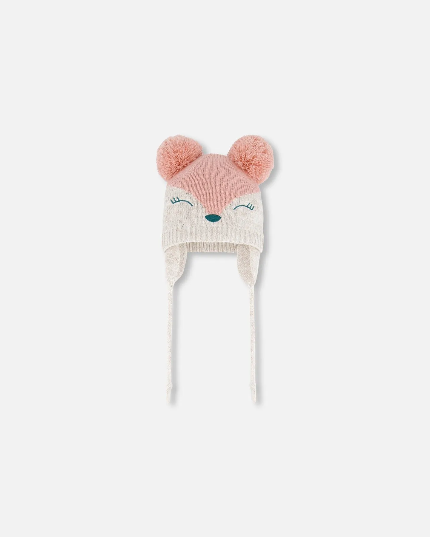 Knit Hat With Ears Light Pink Deer Face by Deux par Deux