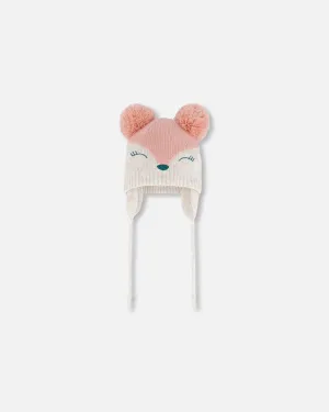 Knit Hat With Ears Light Pink Deer Face by Deux par Deux