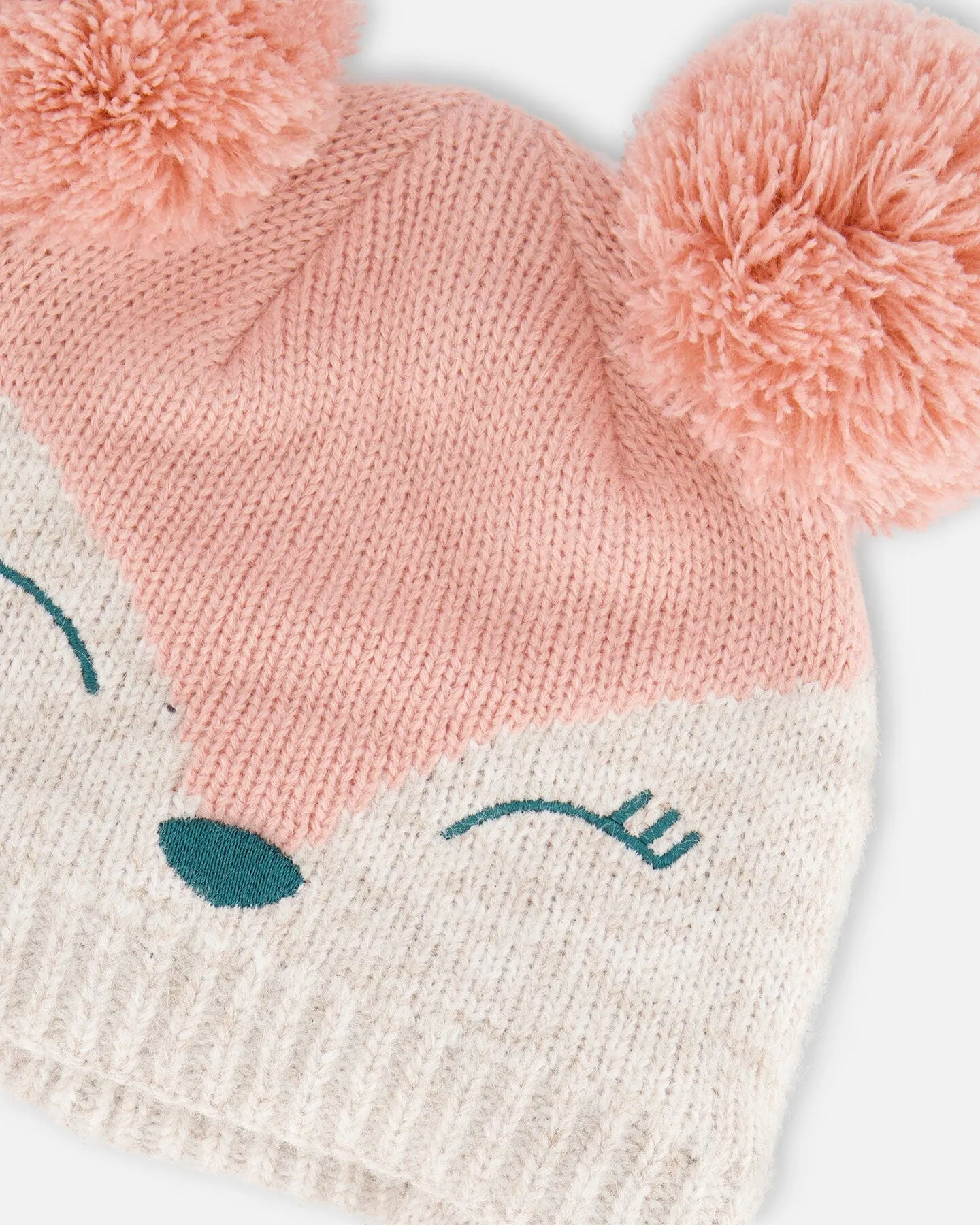 Knit Hat With Ears Light Pink Deer Face by Deux par Deux