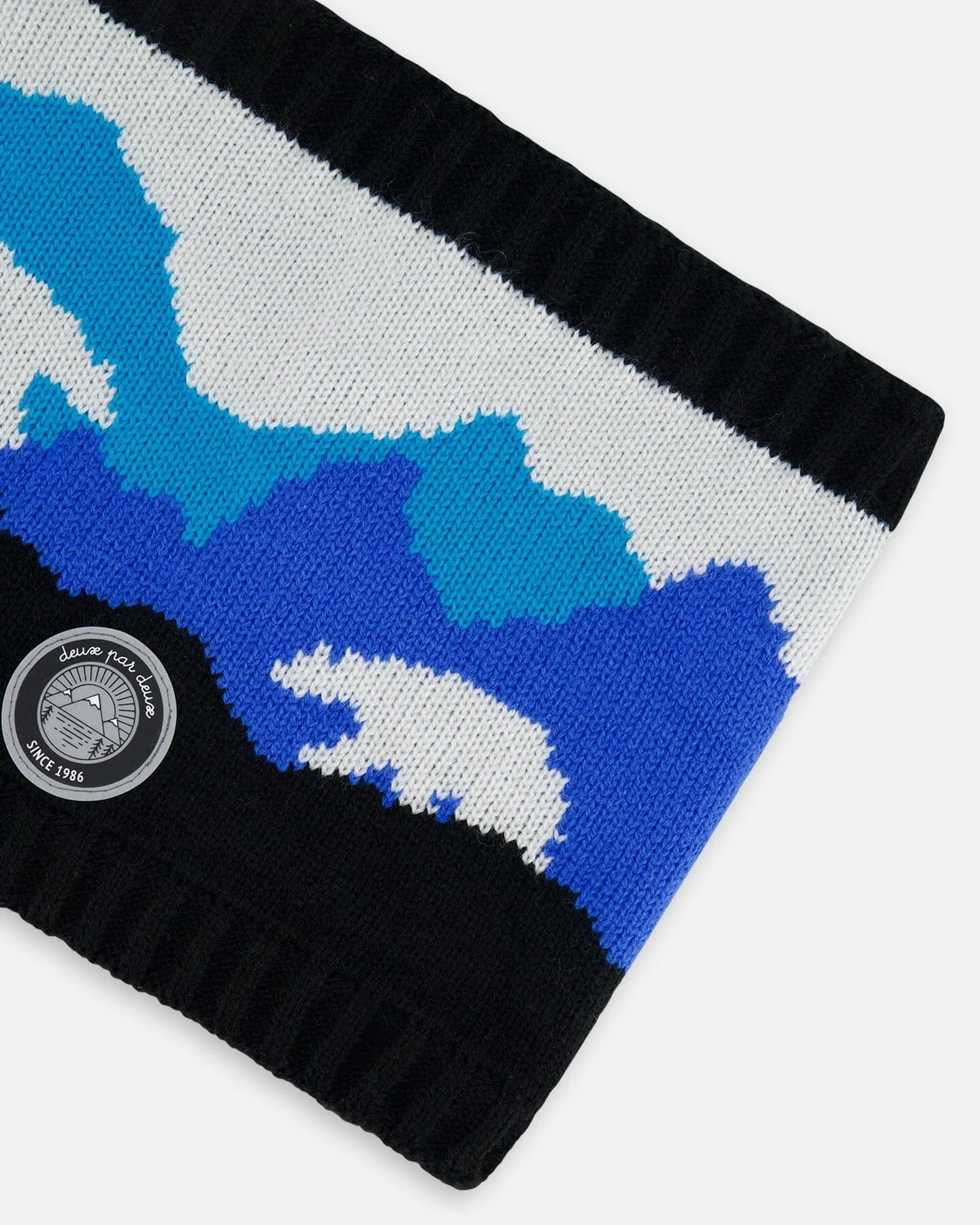 Knit Neckwarmer Royal Blue Bears And Black by Deux par Deux