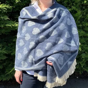 Large Super Soft Heart Scarf - Blue