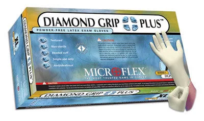 Microflex Small Natural 9.5" Diamond Grip Plus 5.1 mil Latex Ambidextrous Non-Sterile Powder-Free Disposable Gloves With Textured Finish And Beaded Cuffs (100 Each Per Box)