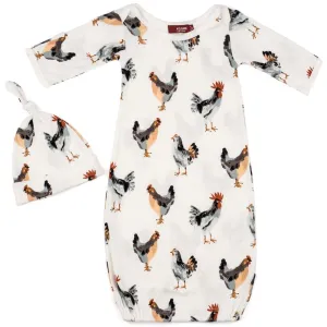 Milkbarn Chicken Organic Cotton Newborn Gown & Hat Set