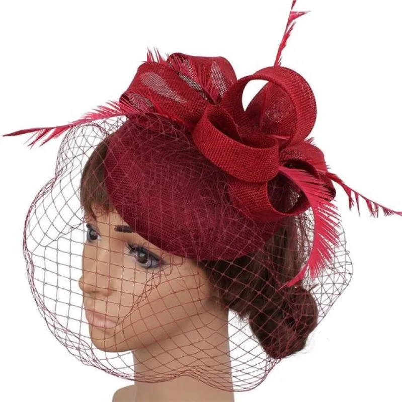 Multiple Colors Classic Mesh Fascinating Hair Clip Bowler Feather Hat Headband