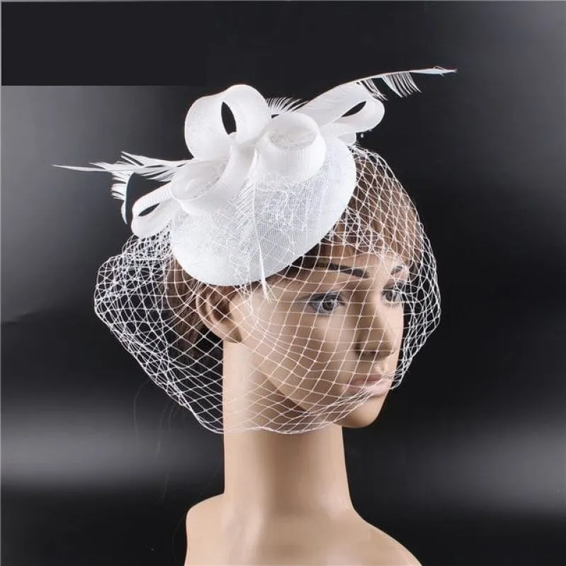 Multiple Colors Classic Mesh Fascinating Hair Clip Bowler Feather Hat Headband