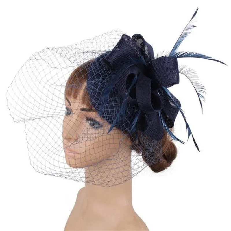 Multiple Colors Classic Mesh Fascinating Hair Clip Bowler Feather Hat Headband