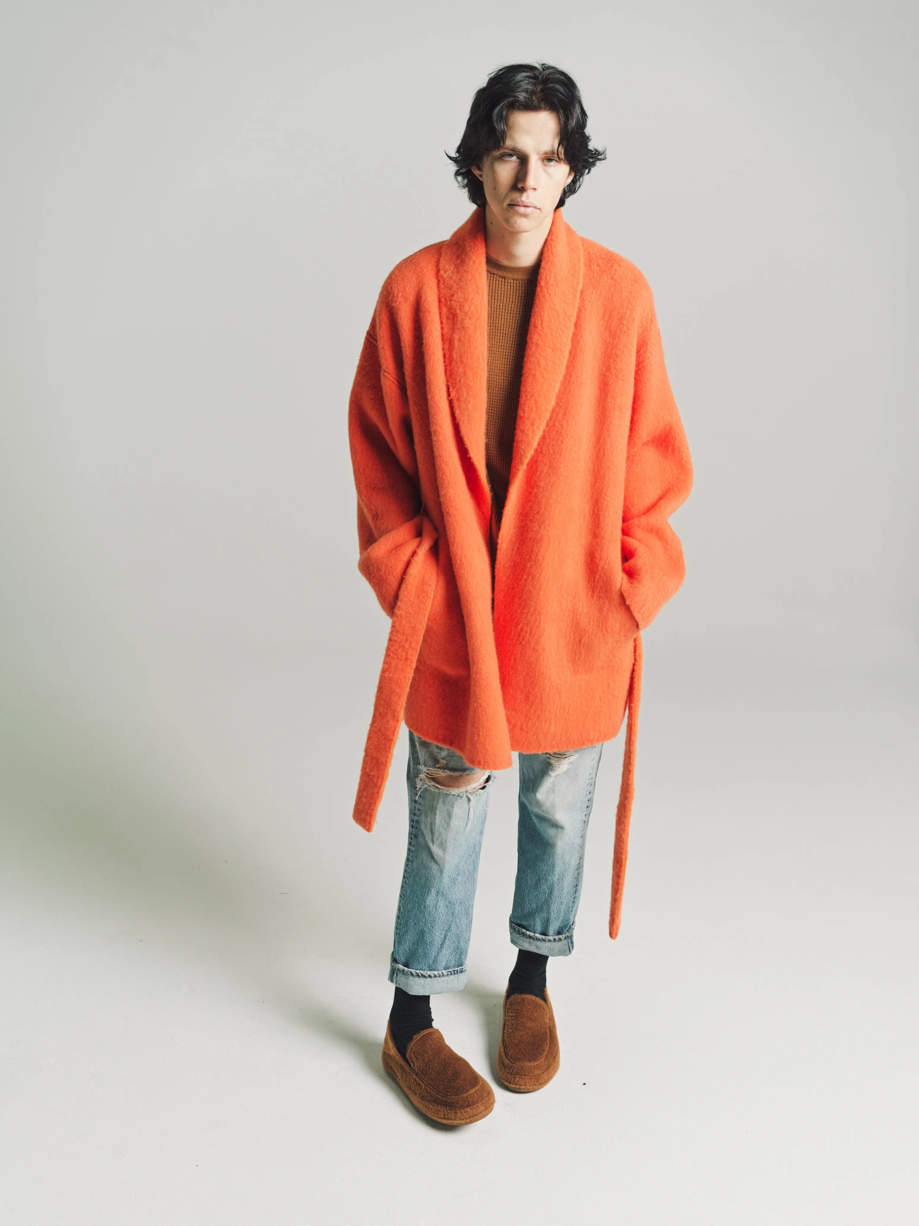 Orange Cashmere & Wool Brushed Robe