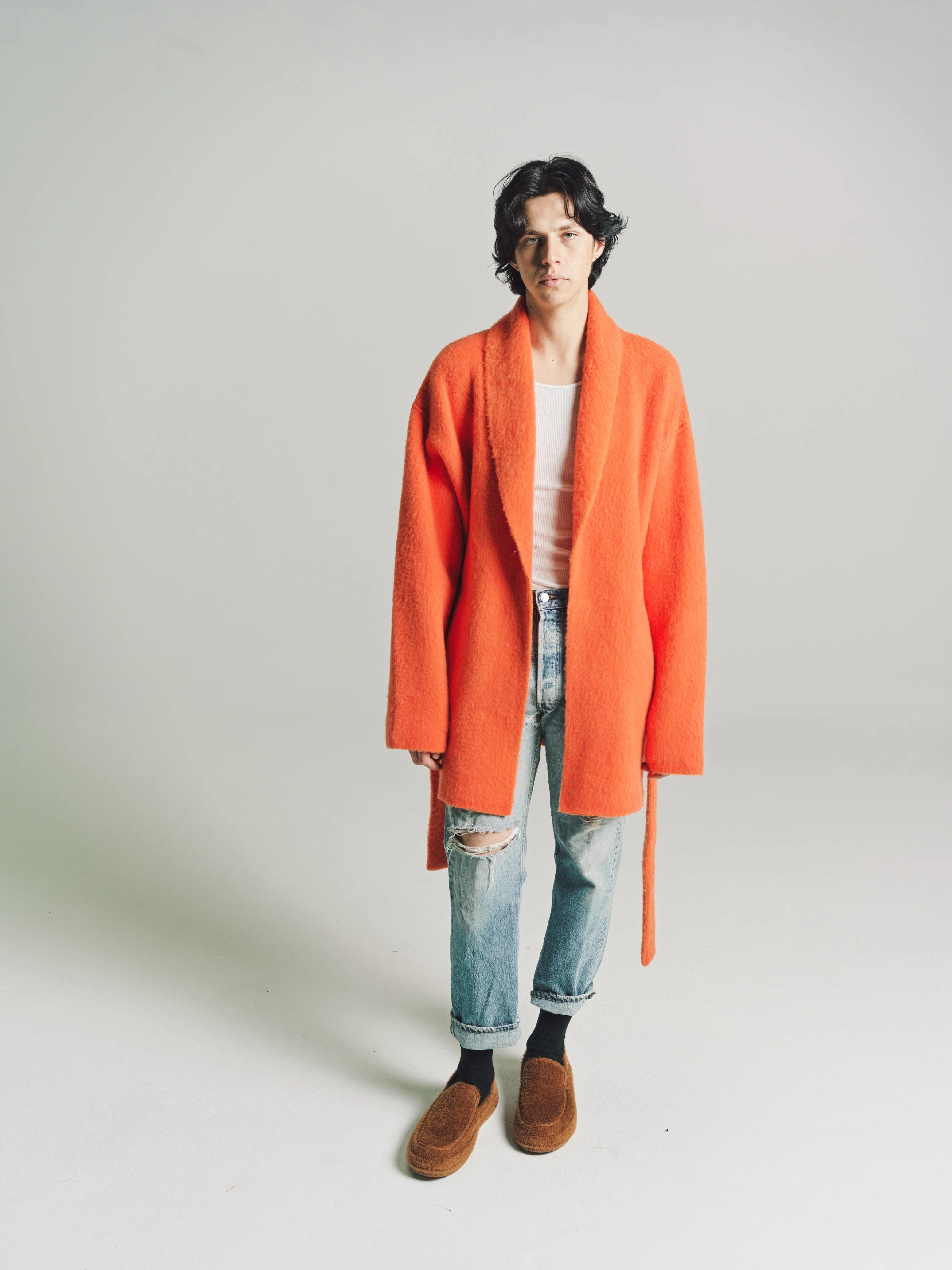 Orange Cashmere & Wool Brushed Robe