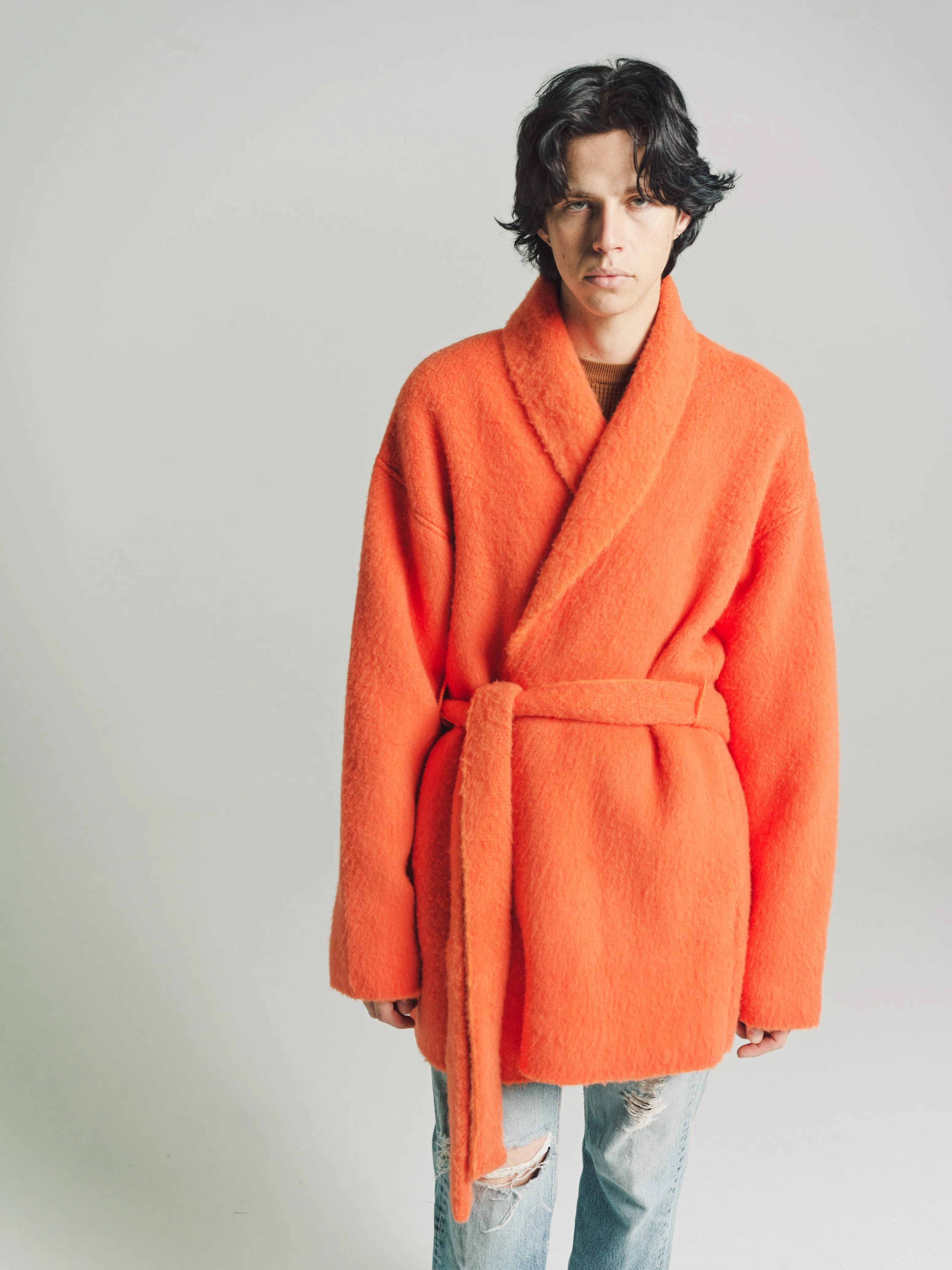 Orange Cashmere & Wool Brushed Robe