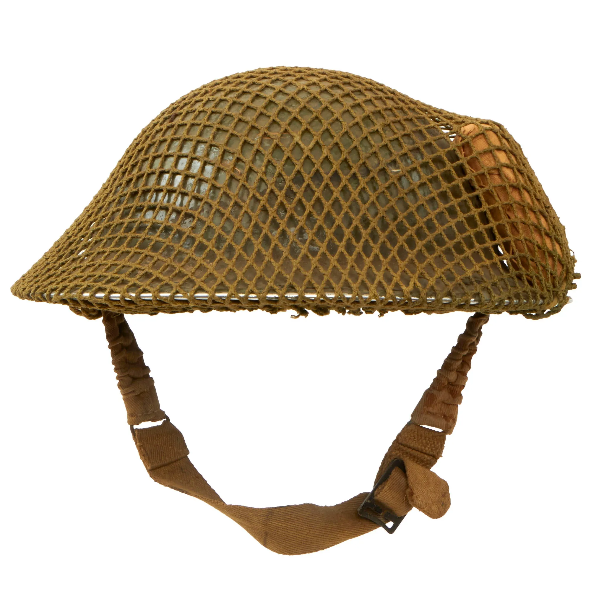 Original British WWII Brodie MkII Steel Helmet Complete with Regiment Unit Tactical Flash, Helmet Net and First Aid Dressing